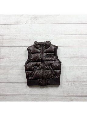 Old Navy Girls Brown Quilted Puffer Vest Pink Lining Full Zip Lightweight S